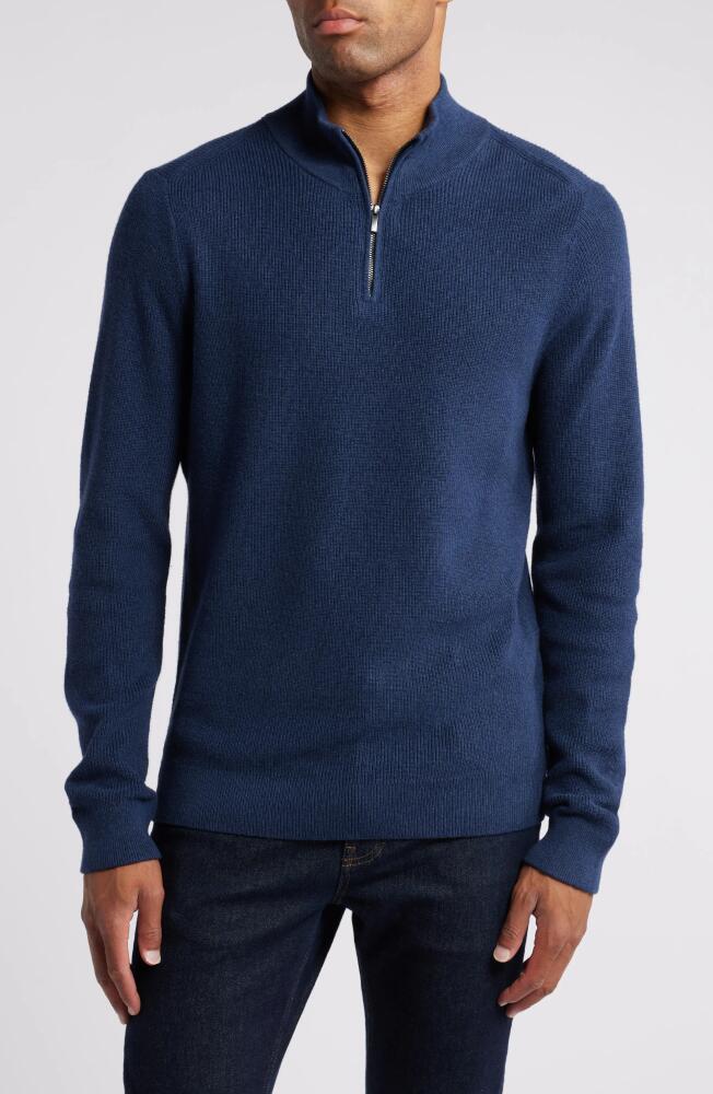 Nordstrom Cotton & Cashmere Quarter Zip Sweater in Navy Night Cover