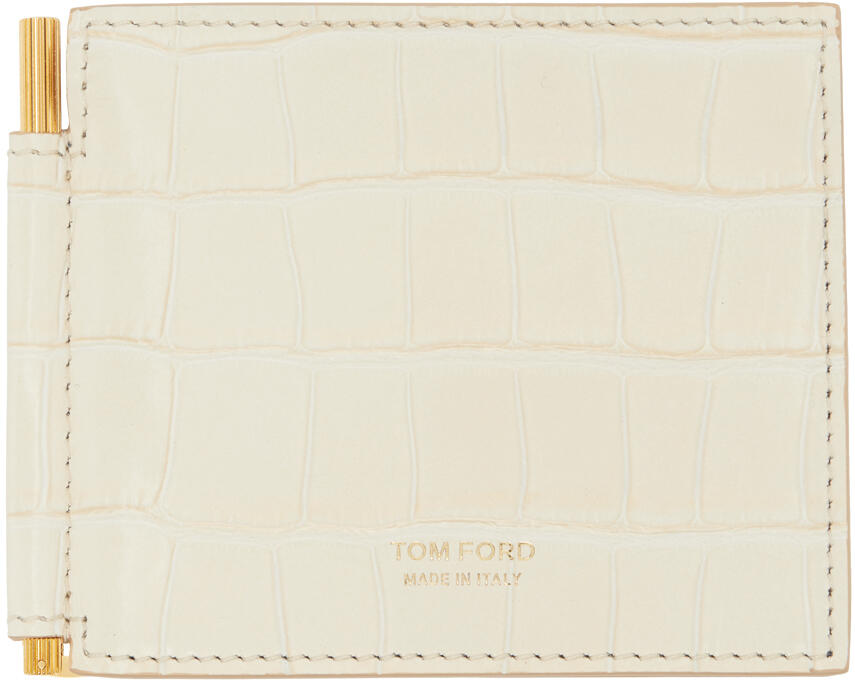 TOM FORD Off-White Shiny Croc T Line Money Clip Wallet Cover