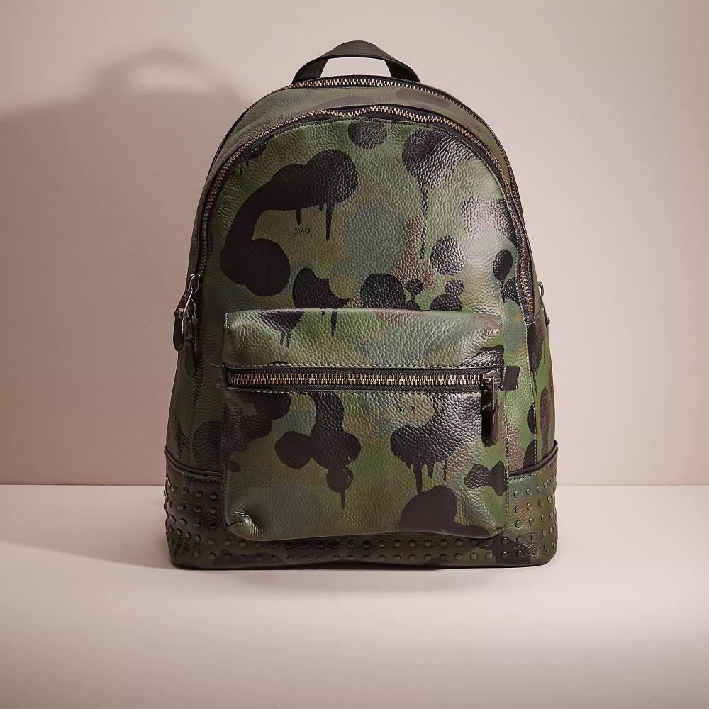 Coach Restored League Backpack With Camo Print And Studs Cover