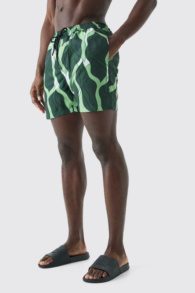 boohoo Mens Mid Length Leaf Swim Short - Green Cover