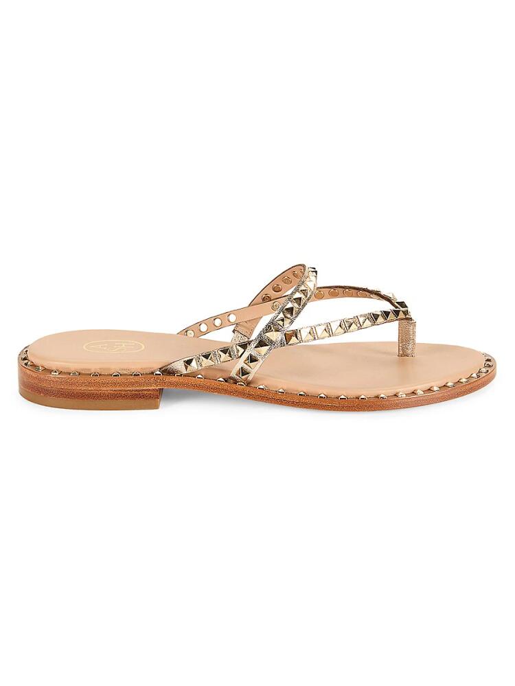 Ash Women's Pulse Metallic Pyramid Stud Leather Flat Sandals - Light Gold Cover