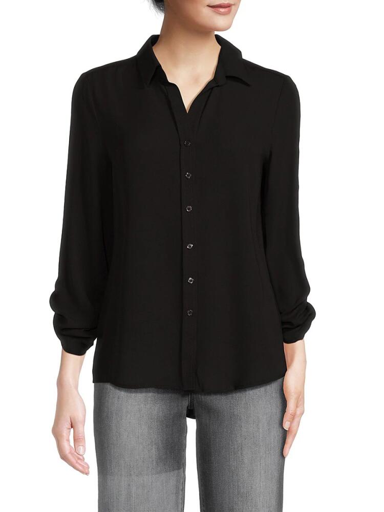 T Tahari Women's Ruched Sleeve Shirt - Black Cover