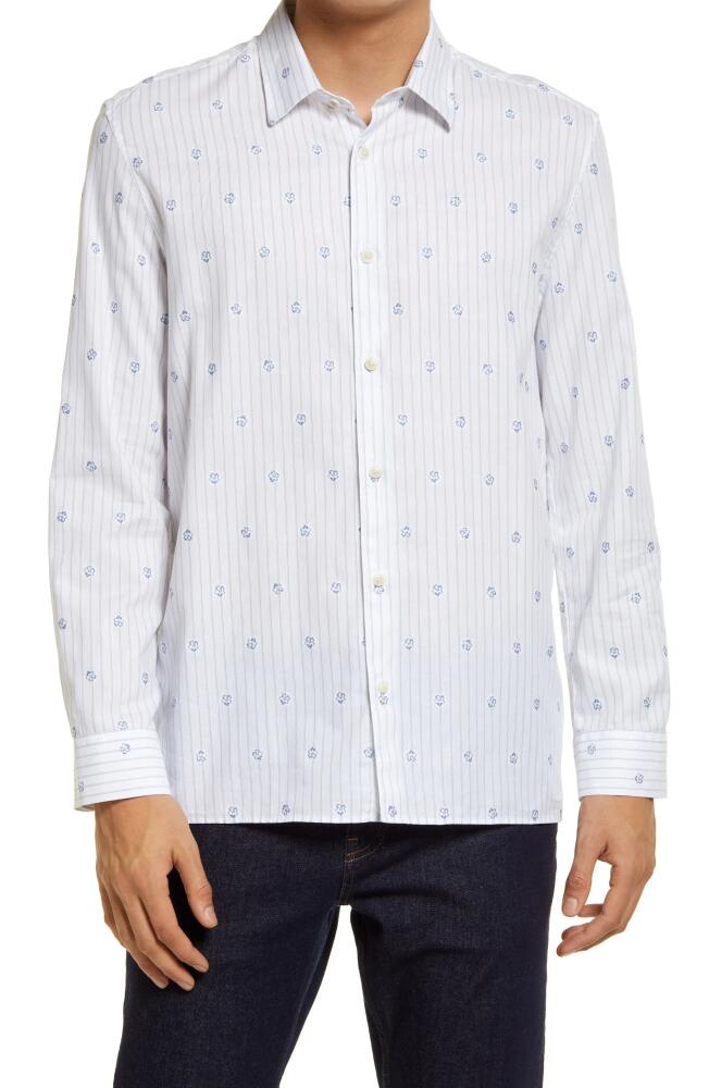 Ted Baker London Marshes Flower Stripe Cotton Button-Up Shirt in White Cover