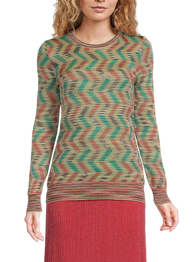 M Missoni Women's Zig Zag Pattern Wool Blend Sweater - Beige Coral Cover