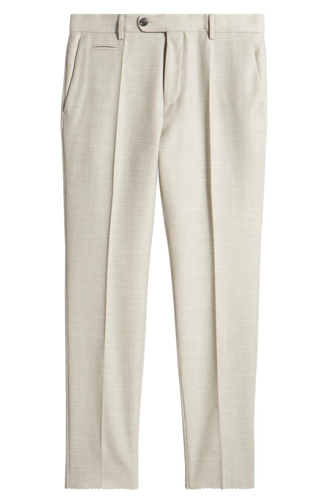 BOSS Genius Flat Front Slub Wool Blend Dress Pants in Open White Cover