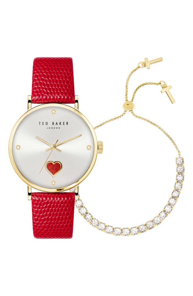 Ted Baker London Phylipa Leather Strap Watch & Bracelet Set, 34mm in Yellow Gold/Silver/Red Cover