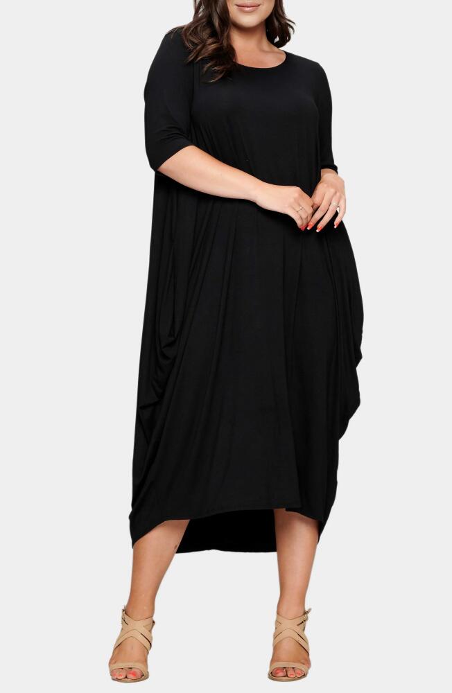 L I V D Evelyn Bubble Hem Jersey Midi Dress in Black Cover