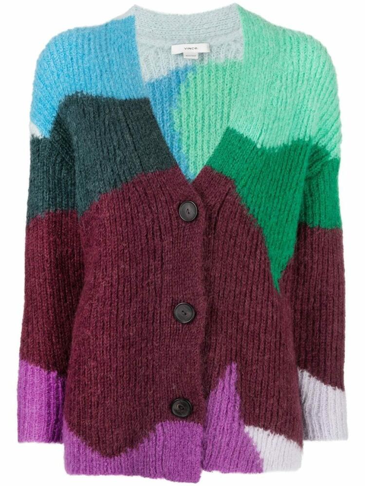 Vince wave-intarsia ribbed-knit cardigan - Green Cover