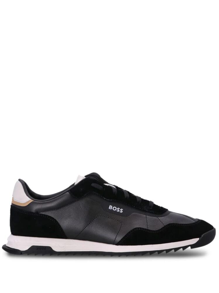 BOSS low-top panelled leather sneakers - Black Cover