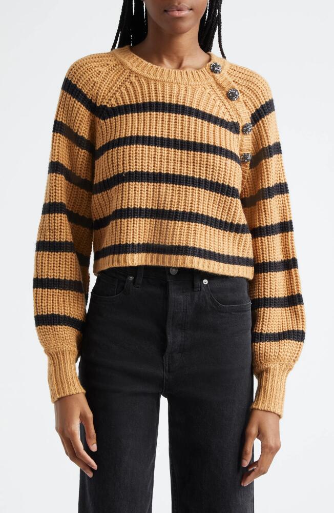 Cinq à Sept Stripe Shaker Stitch Crop Sweater in Camel/Black Cover