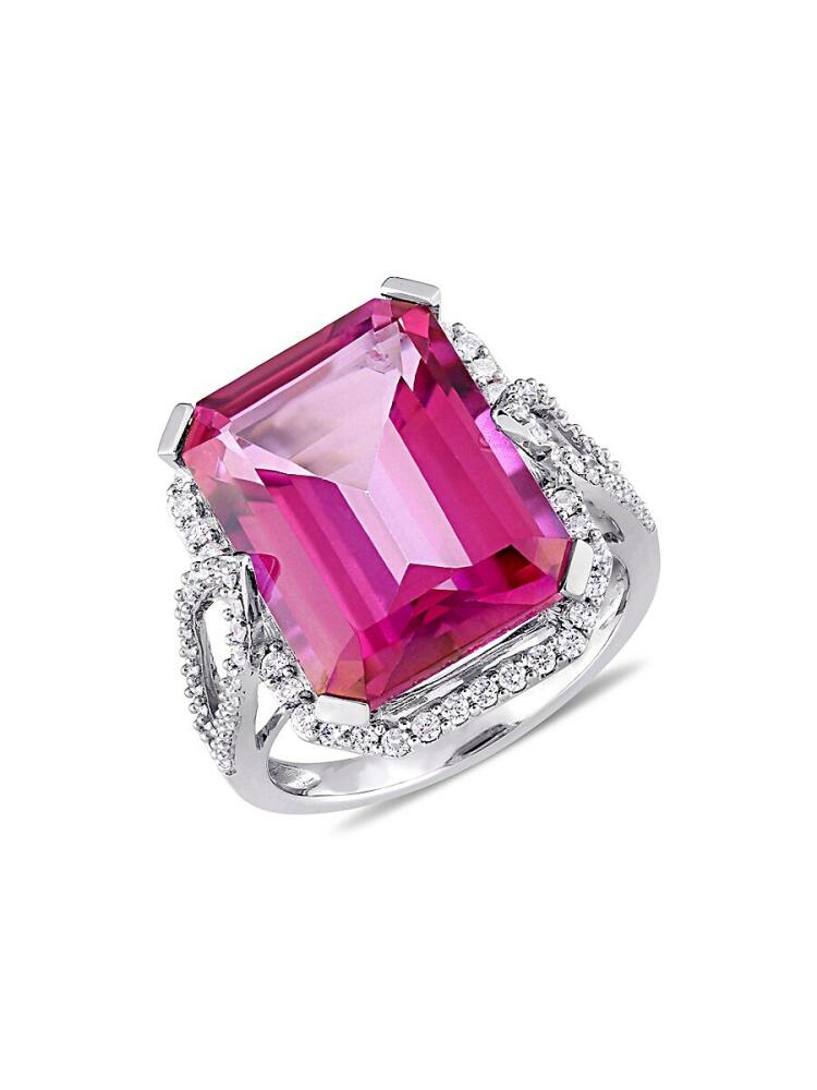 Sonatina Women's 14K White Gold, Pink Topaz & Diamond Cocktail Ring Cover