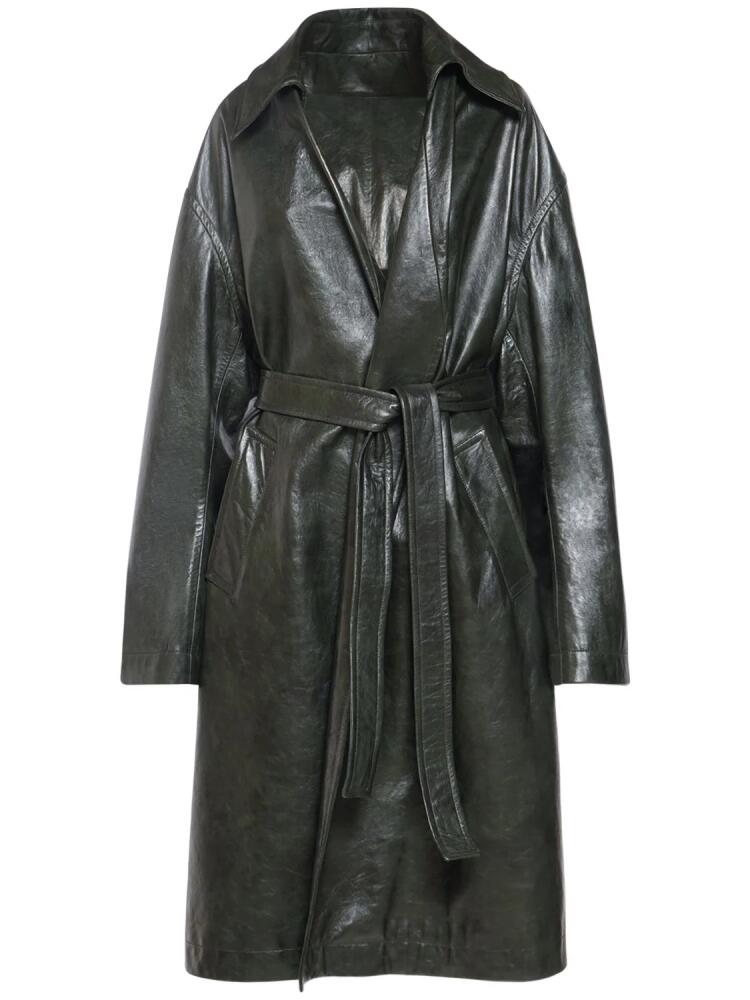 BOTTEGA VENETA Shiny Leather Kimono Belted Coat Cover