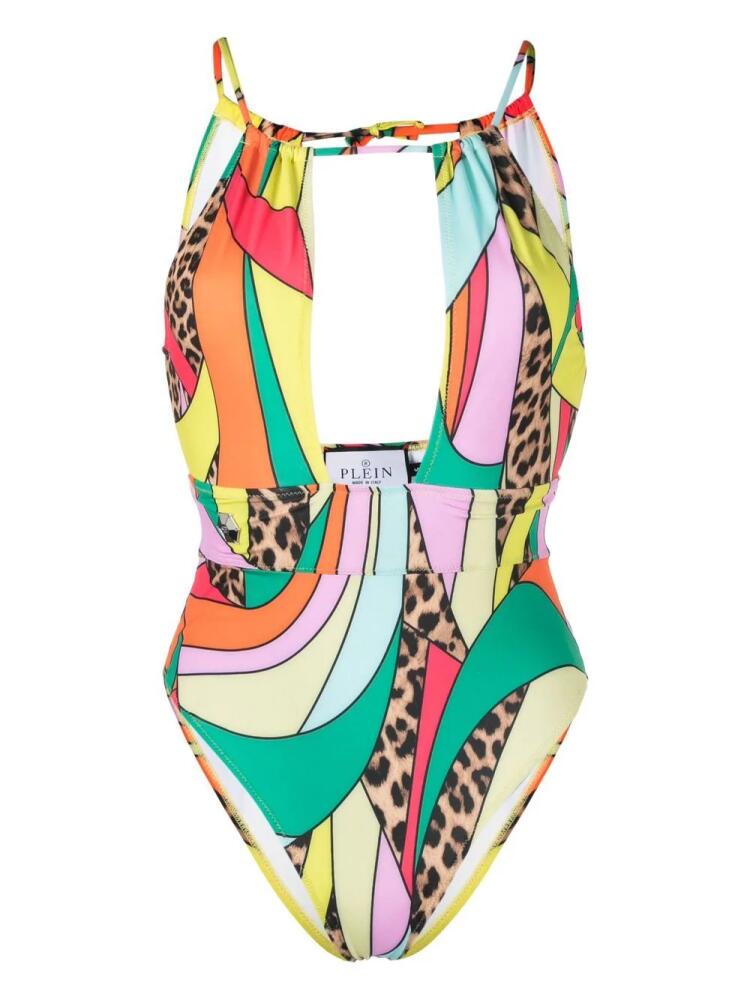 Philipp Plein rainbow patchwork-print monokini - Green Cover