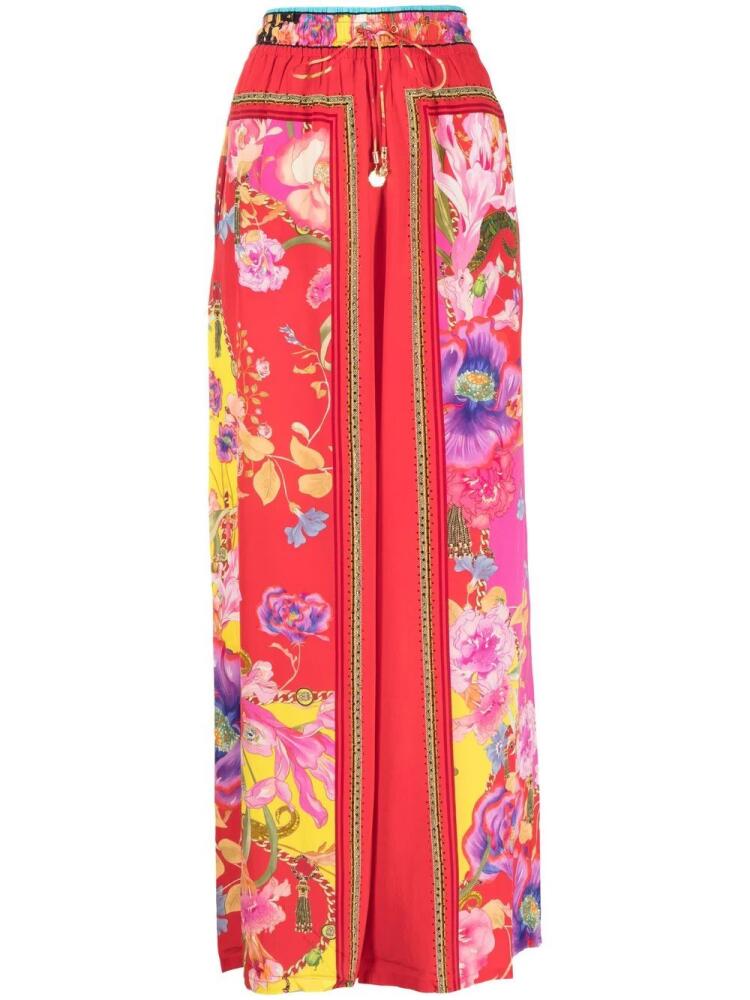 Camilla floral-print silk straight trousers - Red Cover