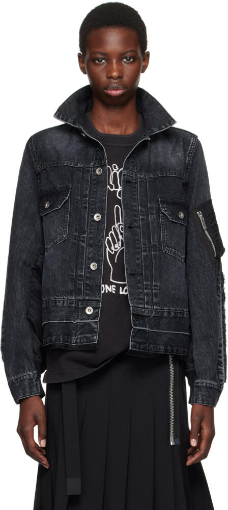 sacai Black Paneled Denim Jacket Cover