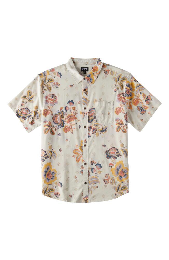 Billabong Sundays Print Short Sleeve Button-Up Shirt in Taupe Cover