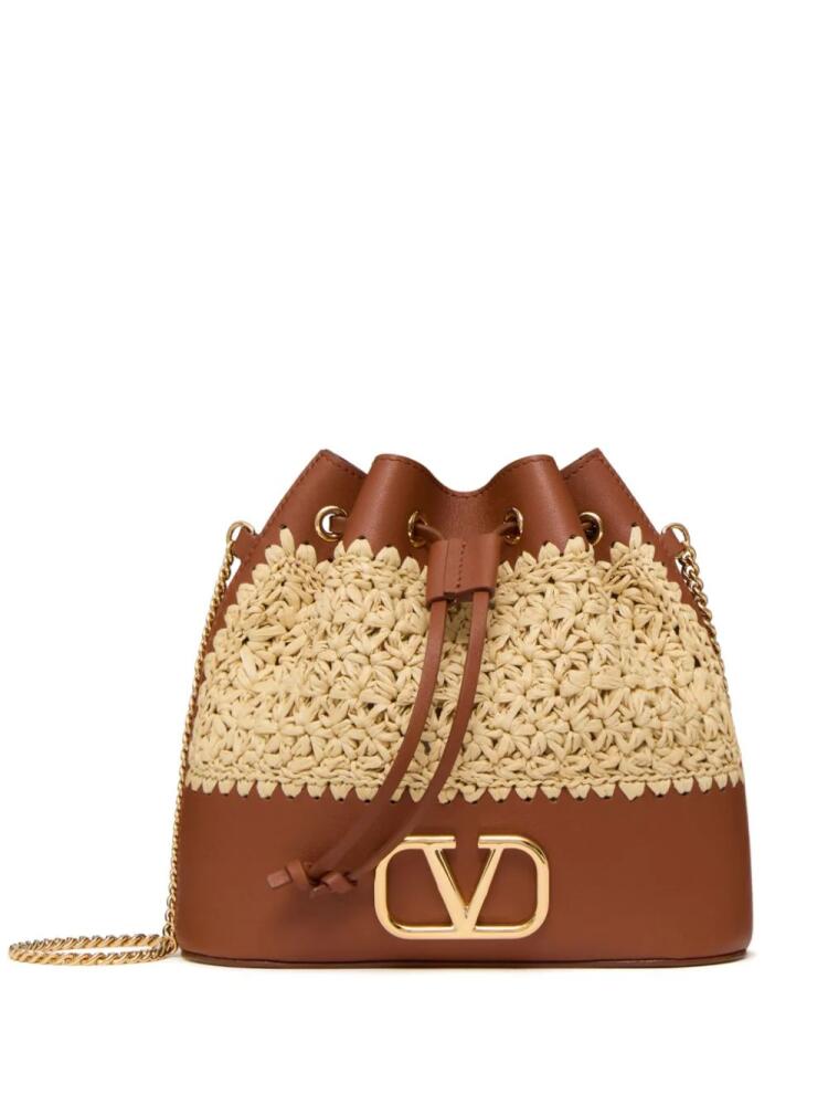 Valentino Garavani raffia leather bucket mini bag - Brown Cover