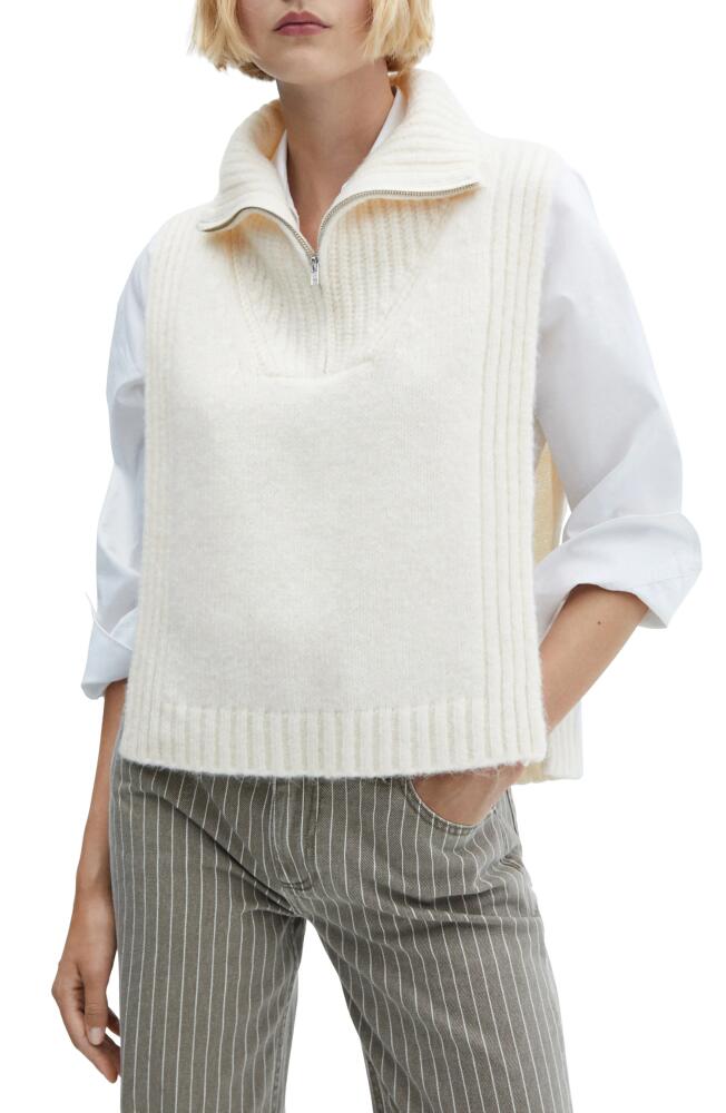 MANGO Side Slit Quarter Zip Sweater Vest in Vanilla Cover