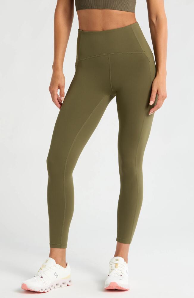 Zella Studio Luxe High Waist Pocket 7/8 Leggings in Olive Night Cover