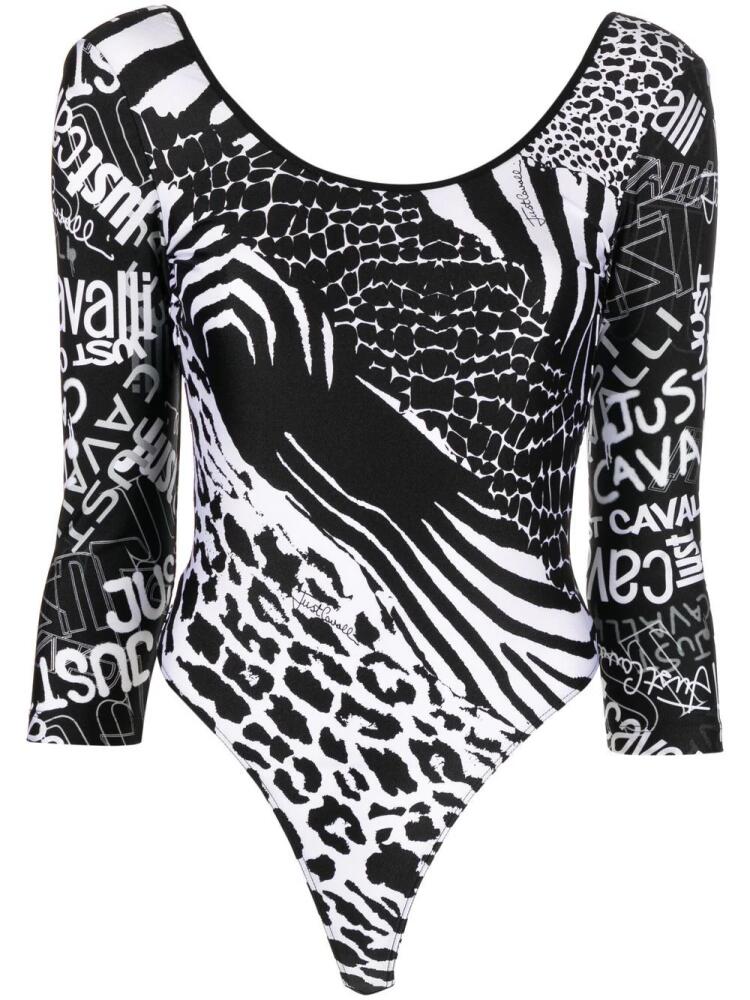 Just Cavalli graphic logo and animal print bodysuit - Black Cover