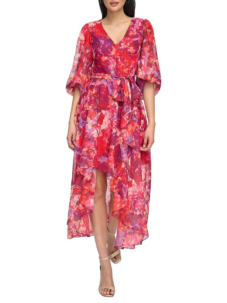 Eliza J Women's High Low Floral Chiffon Midi Dress - Berry Cover