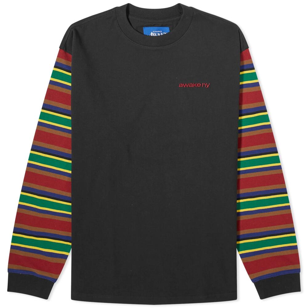 Awake NY Men's Long Sleeve 94 Stripe T-Shirt in Black Multi Cover