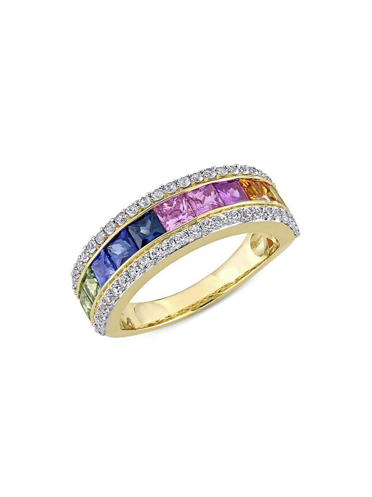 Sonatina Women's 14K Yellow Gold & Multi Color Square Treated Sapphire Ring Cover