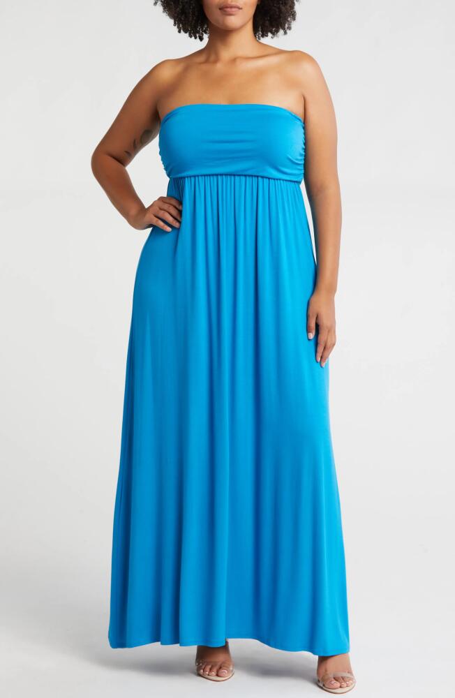 24seven Comfort Apparel Strapless Maxi Dress in Turquoise Cover