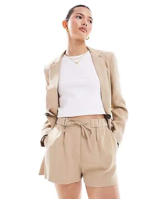 Miss Selfridge soft tie waist pull on sweatpants shorts in stone - part of a set-Neutral Cover