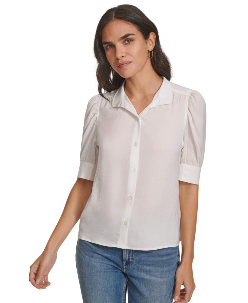 Calvin Klein Jeans Petite Puff-Sleeve Button-Front Shirt - Porcelain Cover