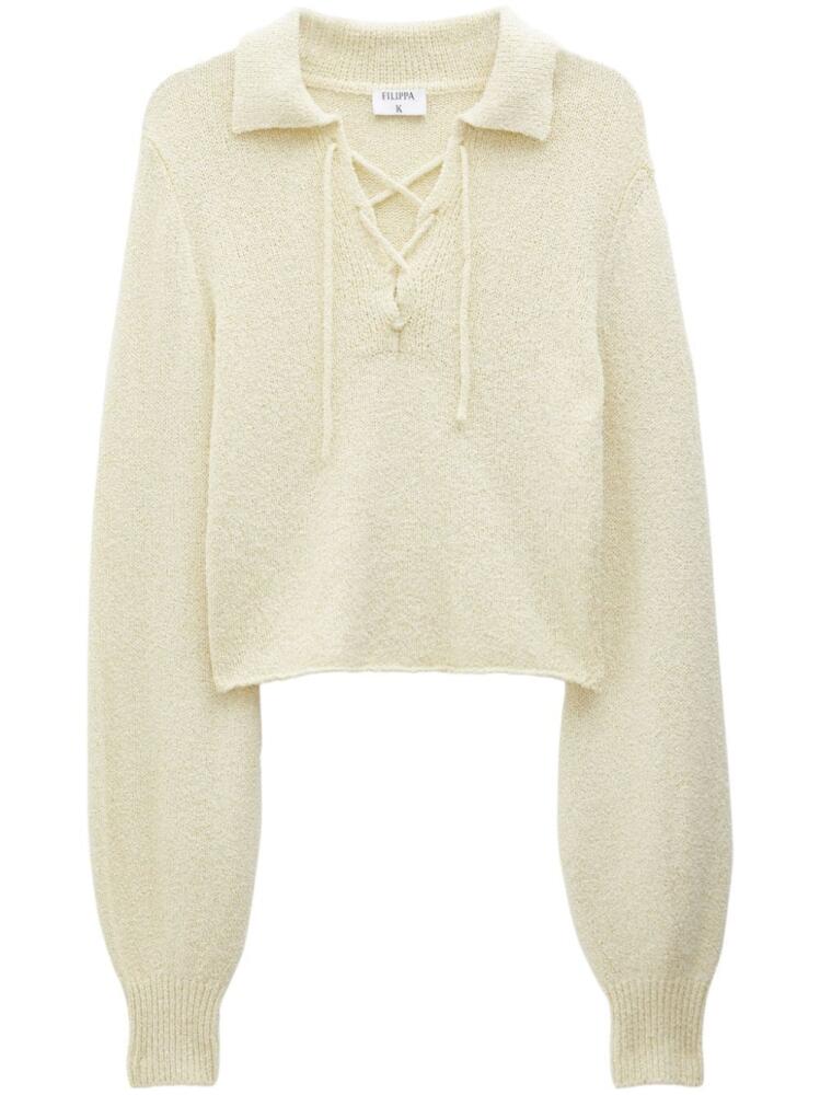 Filippa K lace-up spread-collar jumper - Neutrals Cover