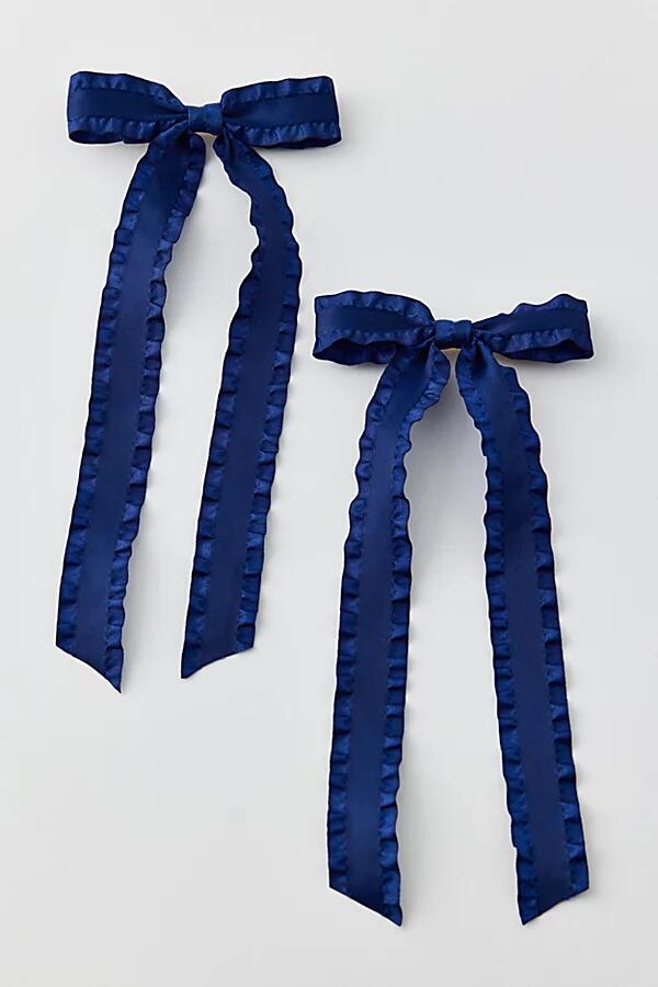 Lettuce-Edge Bow Hair Clip Set in Navy Cover