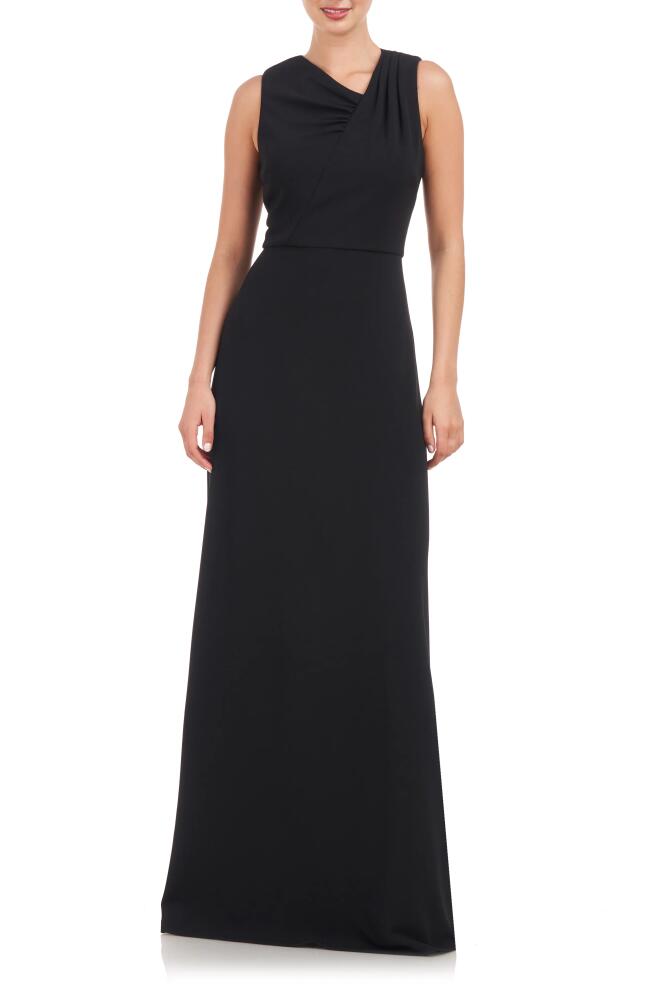 JS Collections Marcelle Asymmetric Neck Scuba Crepe A-Line Gown in Black Cover