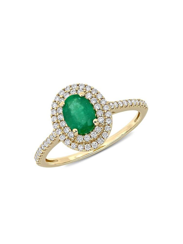 Sonatina Women's 14K Yellow Gold, Emerald & Diamond Halo Ring Cover