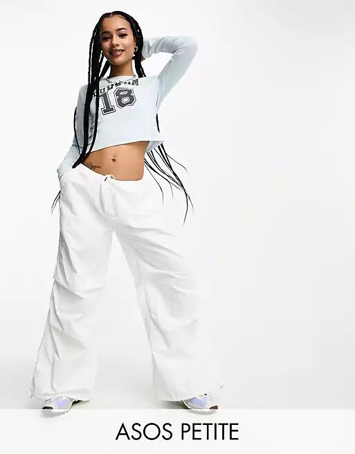 ASOS DESIGN Petite parachute cargo pants in white-Gray Cover