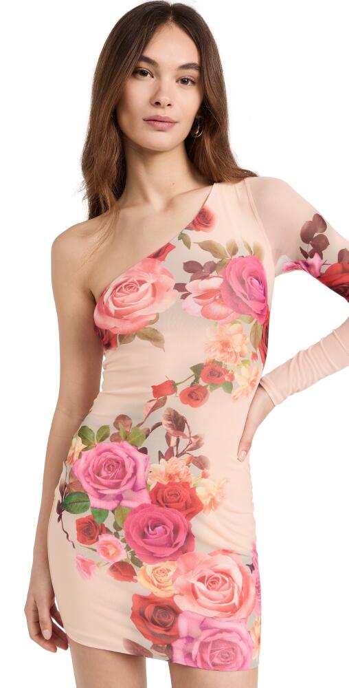 AFRM Zhuri One Shoulder Mini Dress with Open Back Detail Nude Rose Swirl Cover