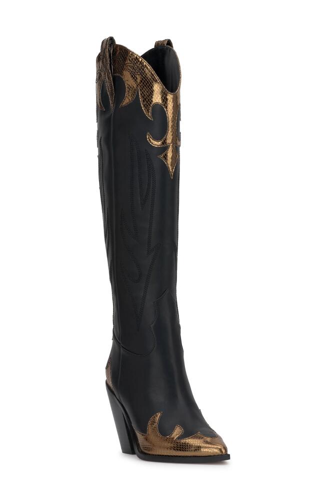 Jessica Simpson Rhetta Knee High Western Boot in Black/Bronze Cover