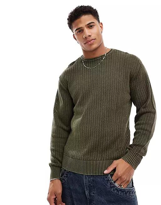 Pull & Bear crochet knit sweater in khaki-Green Cover