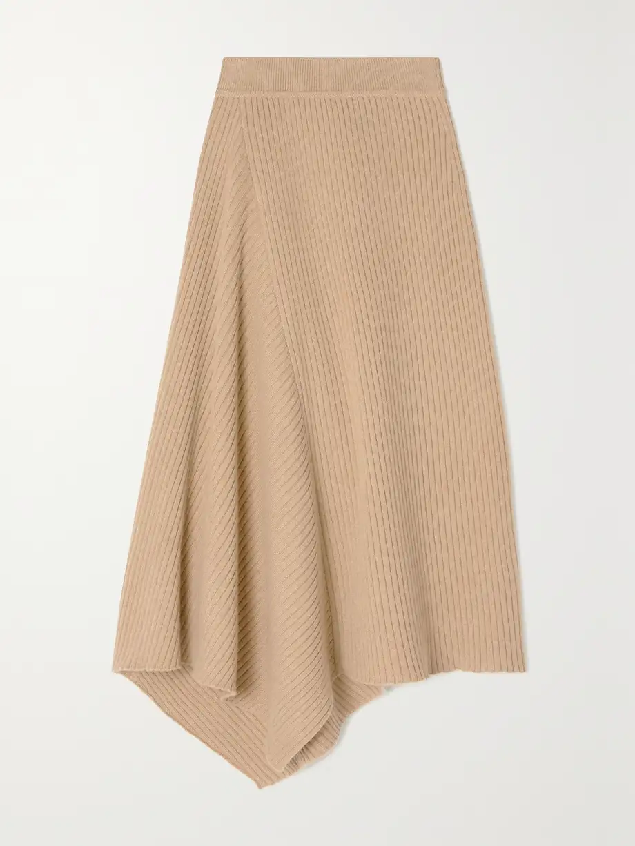 Loro Piana - Asymmetric Ribbed Cashmere Midi Skirt - Neutrals Cover