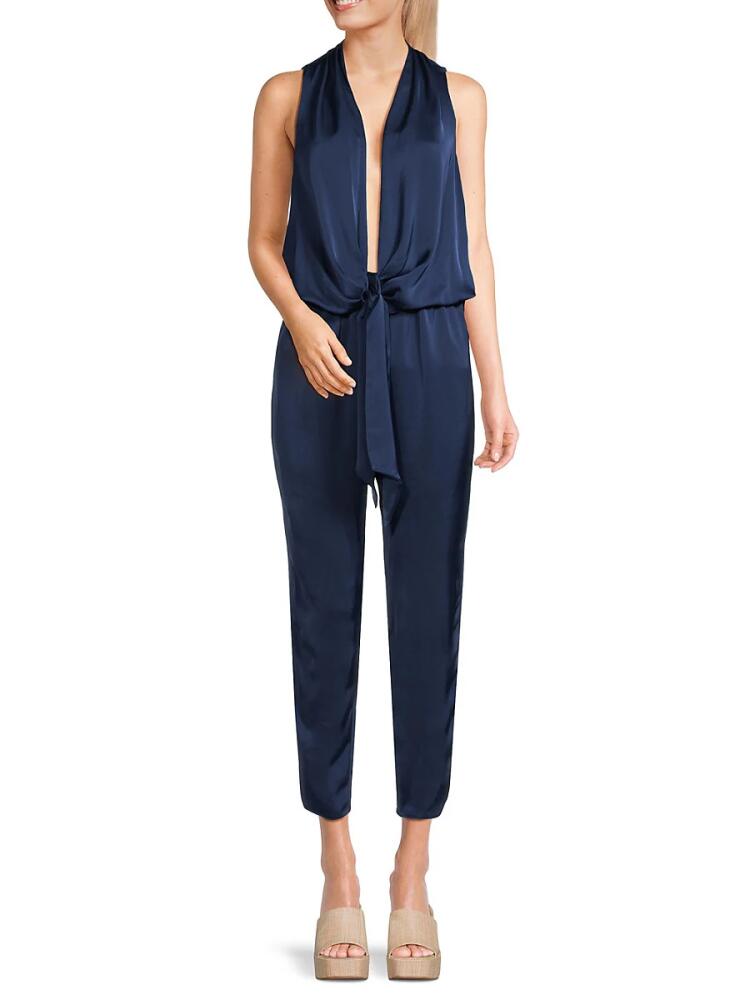 Ramy Brook Women's Dorothy Plunge Satin Jumpsuit - Navy Cover