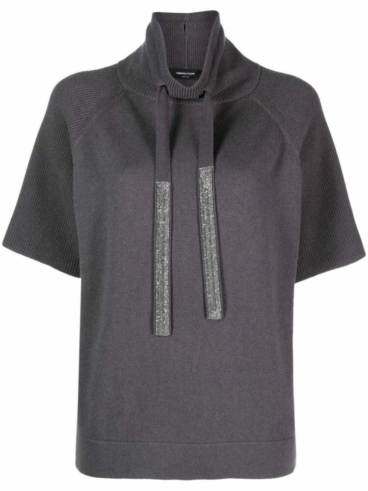 Fabiana Filippi ribbed-knit short-sleeve hoodie - Grey Cover