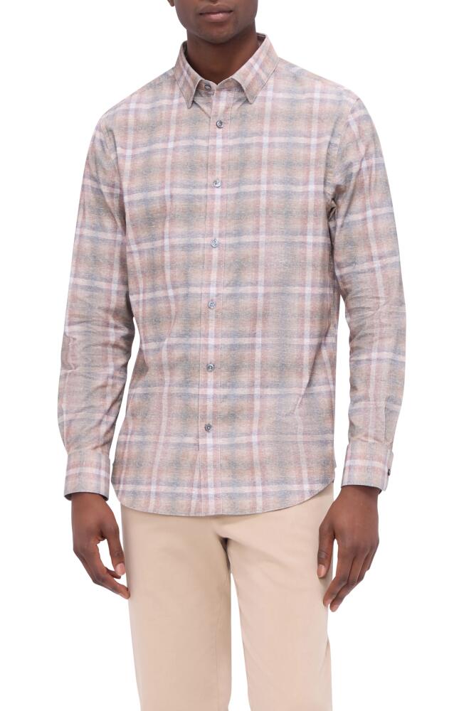 Bugatchi Karl Shaped Fit Windowpane Check Stretch Button-Up Shirt in Dusty Rose Cover