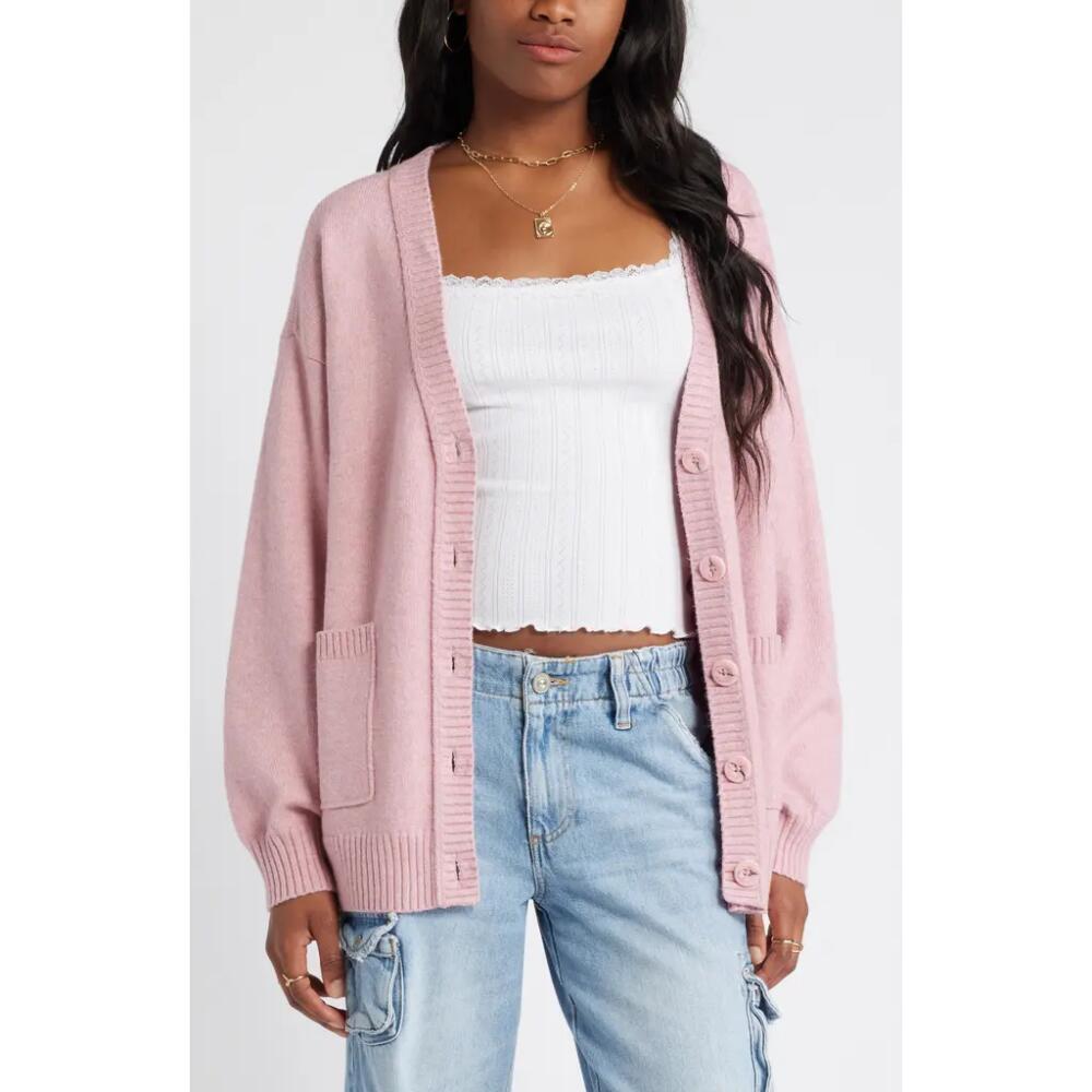 BP. Oversize Front Pocket Cotton Blend Cardigan in Pink Rapture Heather Cover