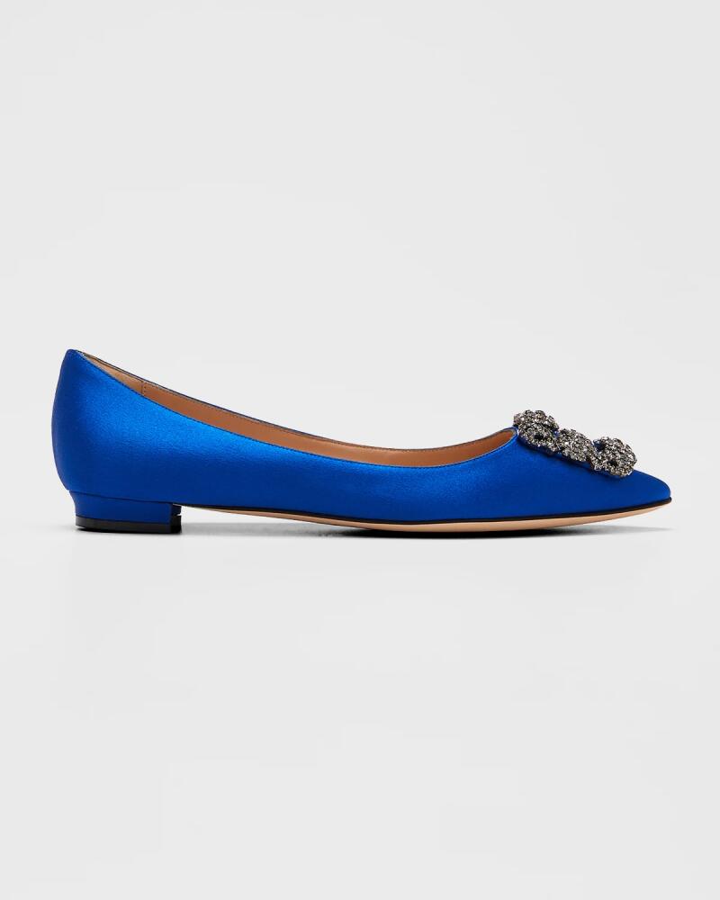 Manolo Blahnik Hangisi Crystal-Buckle Satin Flat Cover