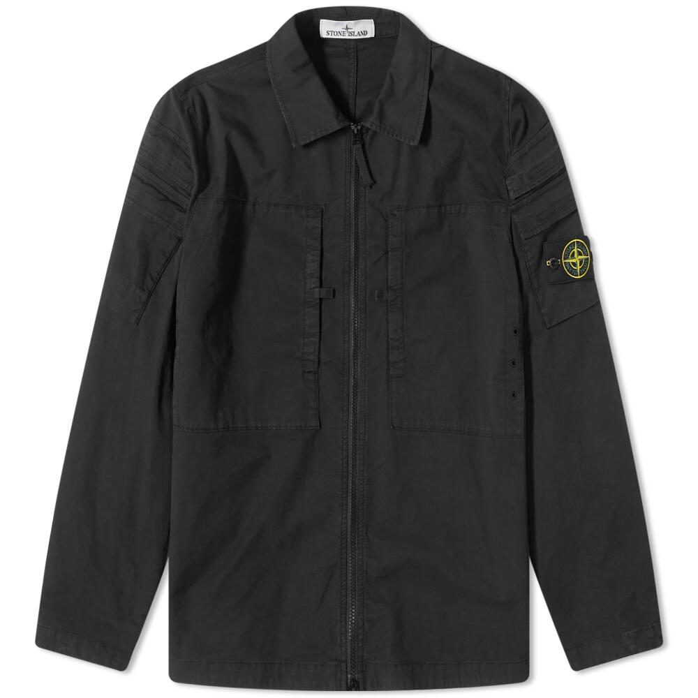 Stone Island Men's Garment Dyed Pocket Detail Zip Overshirt in Black Cover