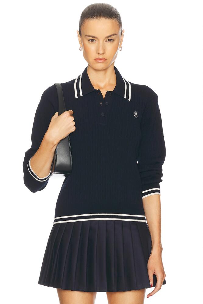 Sporty & Rich Cable Knit Polo Sweater in Navy Cover