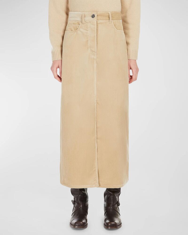 Weekend Max Mara Ghiotto Straight Cotton Corduroy Midi Skirt Cover