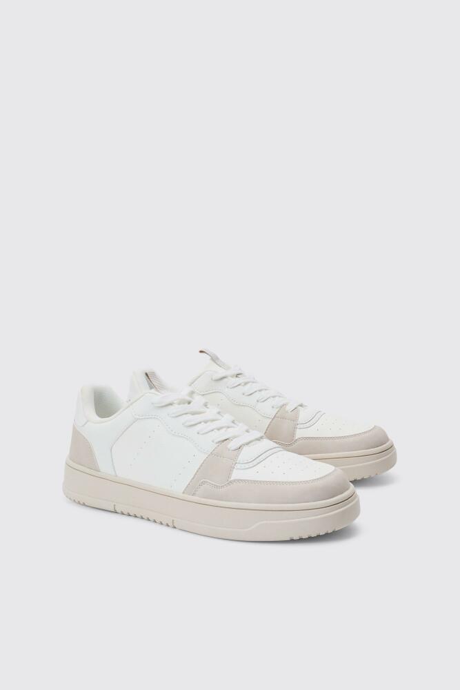 boohoo Mens Suede Panel Chunky Sneakers In White Cover