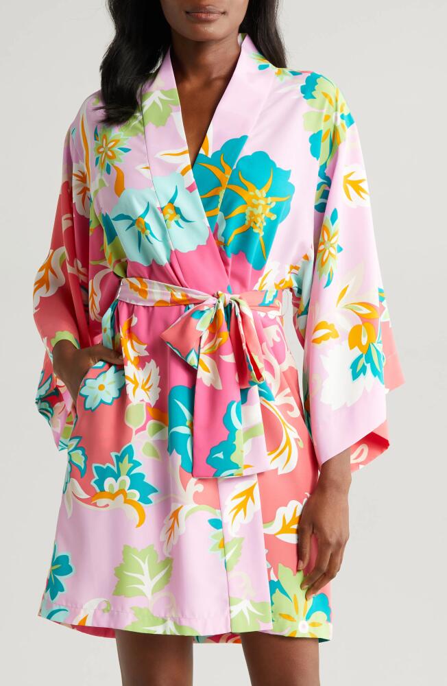 Natori Marabella Short Satin Robe in Pink/Green Cover