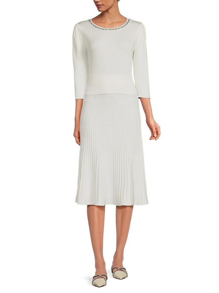 Nanette Lepore Women's 2-Piece Ribbed Sweater & Midi Skirt Set - Cannoli Cream Cover